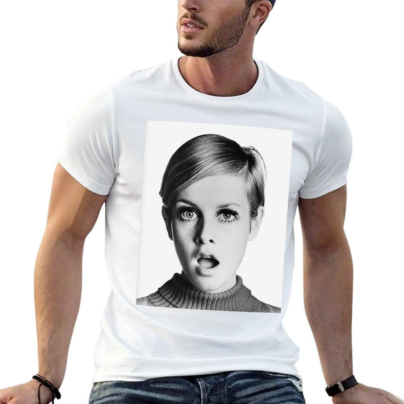 Vintage Fashion Icons - ทวิกกี้, ไอคอนแฟชั่นย้อนยุค, เสื้อยืดลายศิลปะขาวดำวินเทจ, เสื้อยืดลายพิมพ์ศิลปะสุดฮิต