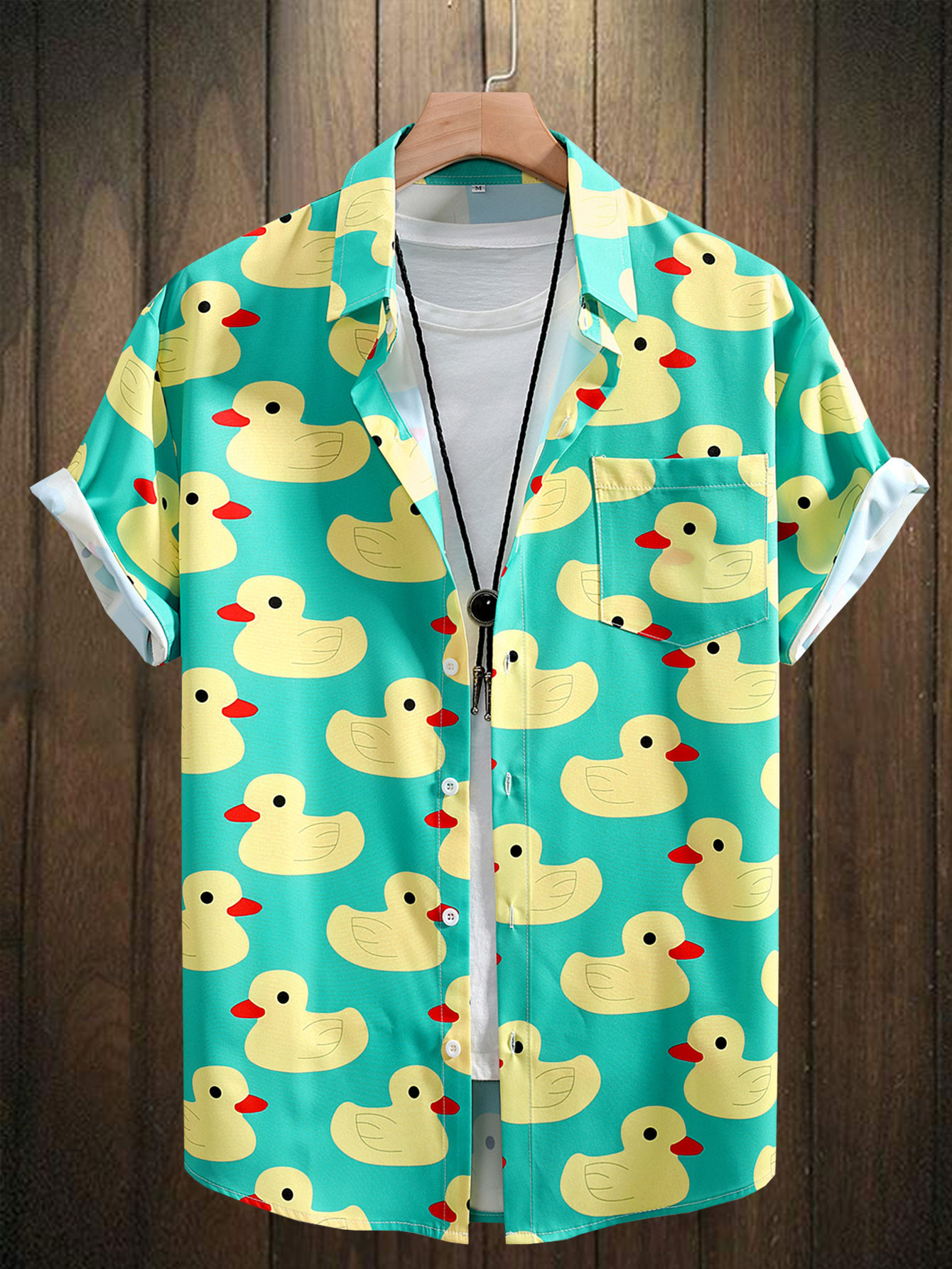 Bowling Shirt Camp - เสื้อเชิ้ตผู้ชาย ลายเป็ดยาง คอปกแบบคัมป์ แขนสั้น เสื้อโบว์ลิ่ง ปิดกระดุม