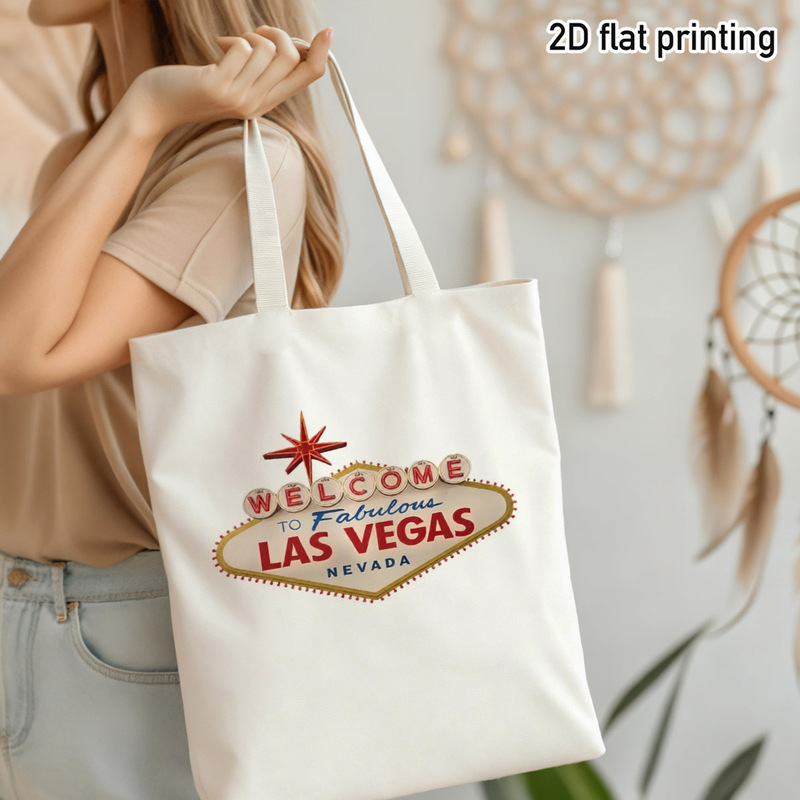 Vintage Fashion Las Vegas - กระเป๋าผ้าลายป้ายต้อนรับลาสเวกัสสไตล์วินเทจ เหมาะสำหรับการเดินทาง ช้อปปิ้ง ทริปชายหาด และการเดินทางไปทำงาน