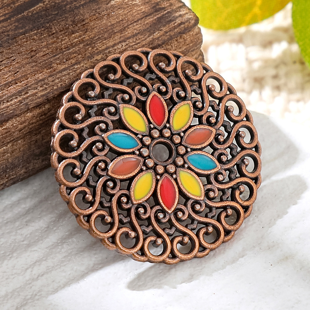 Vintage Fashion Jewelry Necklaces - จี้ทองแดงโบราณเคลือบสีบรอนซ์ทรงกลมสไตล์โบฮีเมียน สำหรับทำเครื่องประดับ DIY ต่างหู สร้อยคอ และอุปกรณ์เสริมสำหรับผู้หญิง