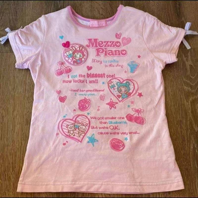 เสื้อยืดแขนสั้นสไตล์วินเทจน่าร - Vintage Fashion Y2K บทวิจารณ์และราคา