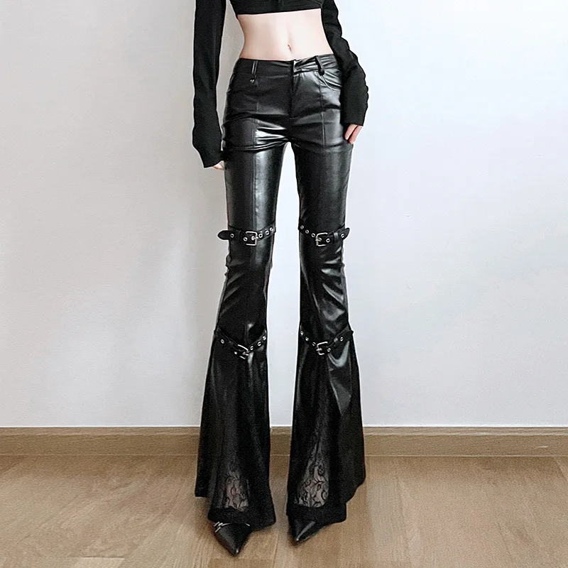กางเกงทรงบานหนัง PU สำหรับผู้ห - Vintage Fashion Y2K บทวิจารณ์และราคา