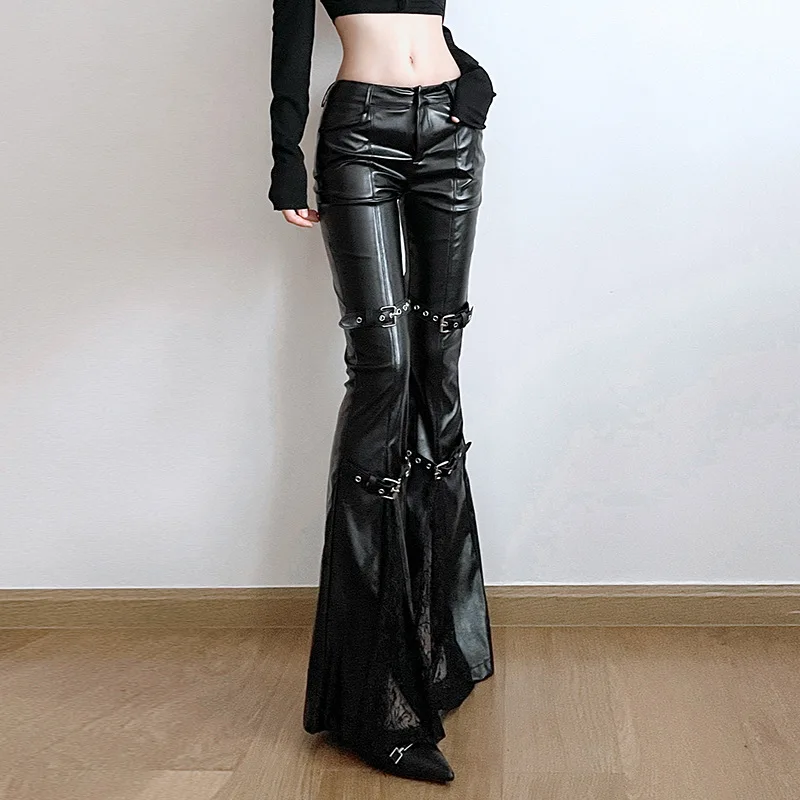 กางเกงทรงบานหนัง PU สำหรับผู้ห - Vintage Fashion Y2K บทวิจารณ์และราคา