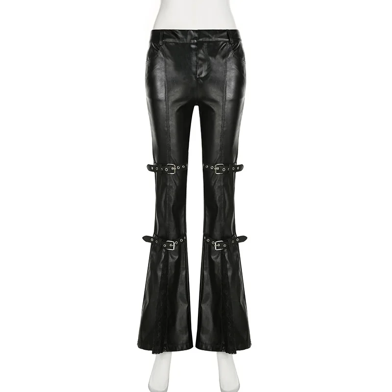 กางเกงทรงบานหนัง PU สำหรับผู้ห - Vintage Fashion Y2K บทวิจารณ์และราคา